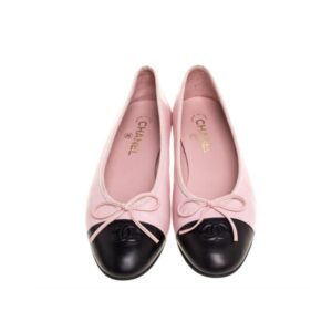 Chanel Leather Bow Cap Toe Ballet Flats